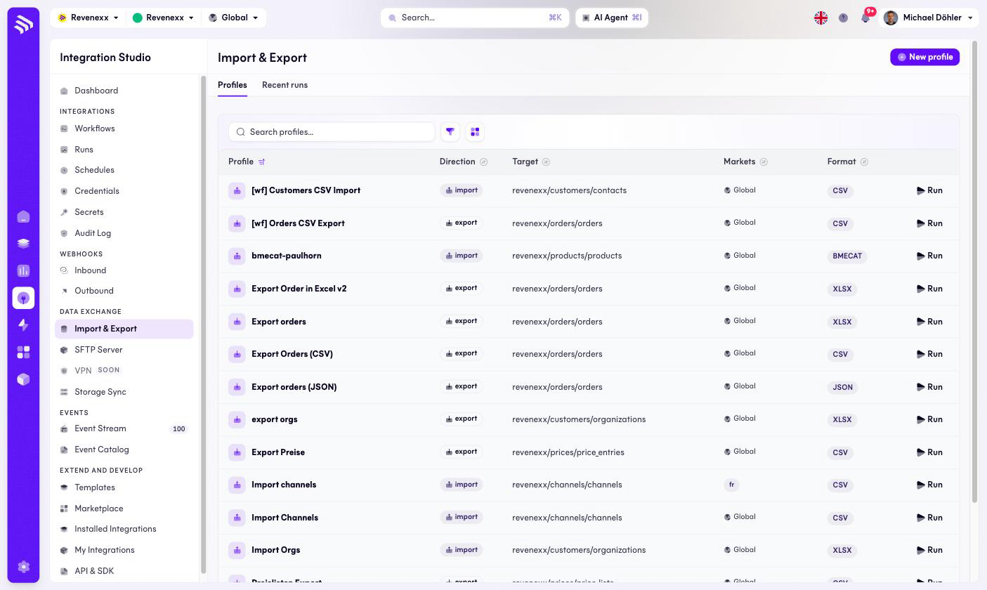Import and export profiles