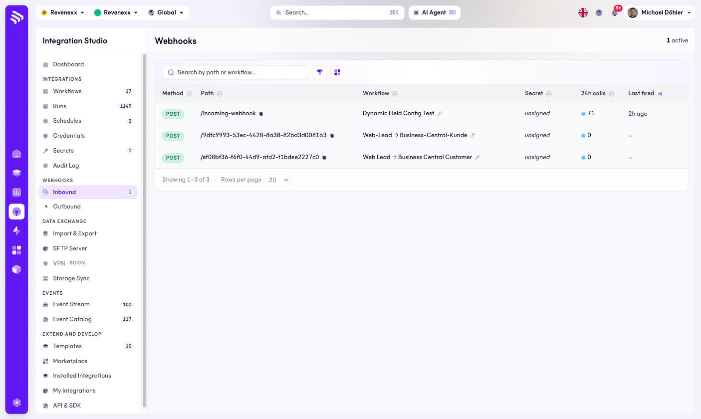 Inbound webhooks